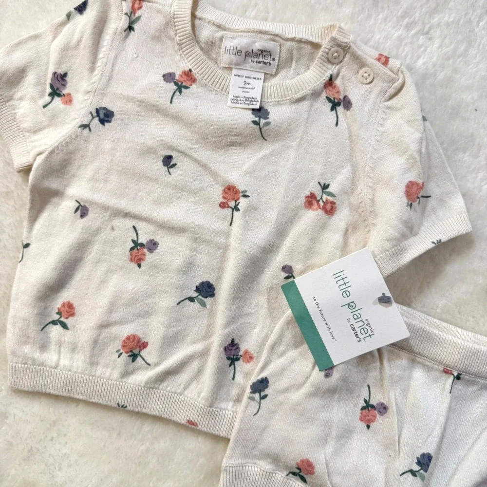 NWT Little Planet‎ by Carter's Organic Cotton Floral Sweater Set 9M Cottagecore